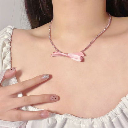 Pendant Bow With Necklace Beaded