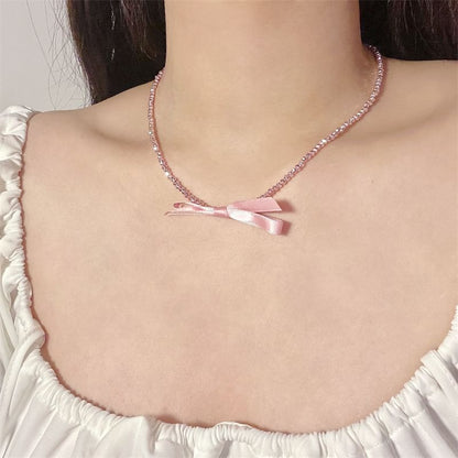 Pendant Bow With Necklace Beaded