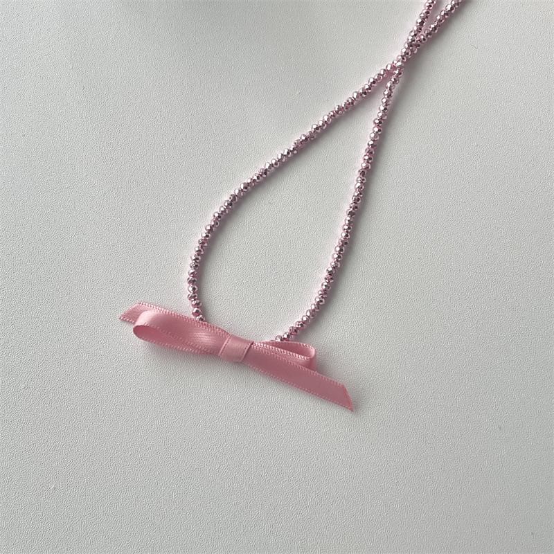 Pendant Bow With Necklace Beaded