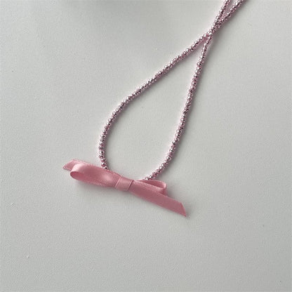 Pendant Bow With Necklace Beaded