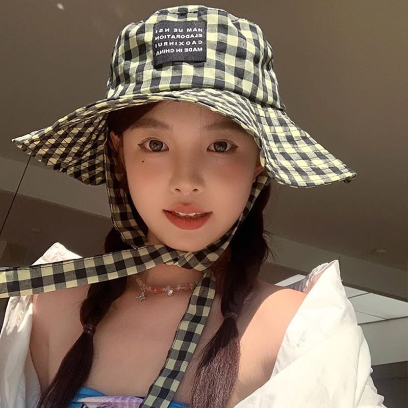 Chin Hat Checkered Strap With Cotton Bucket