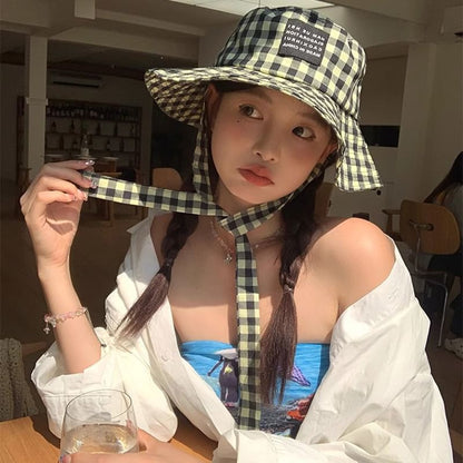 Chin Hat Checkered Strap With Cotton Bucket