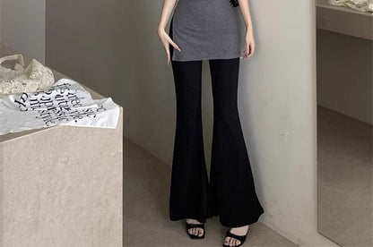 Sleeveless Crewneck Plain Top / Flared Pants