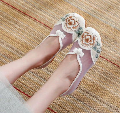 Heel Wedge Embroidered Mesh Slip-Ons