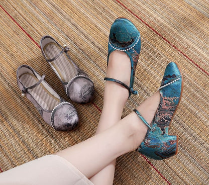Embroidered Sandals Textile Heel Low