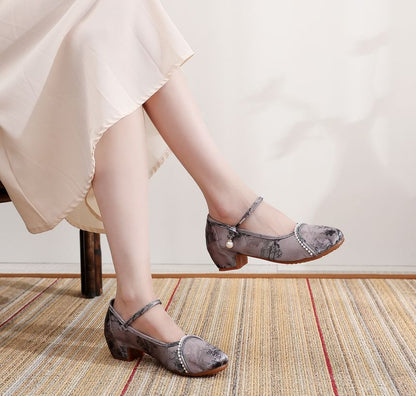 Embroidered Sandals Textile Heel Low