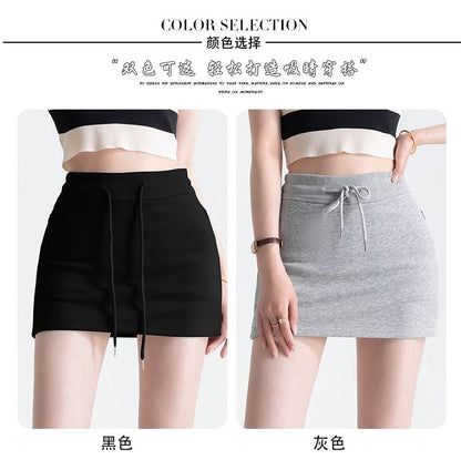 Pencil Mini Skirt Drawstring Waist Plain