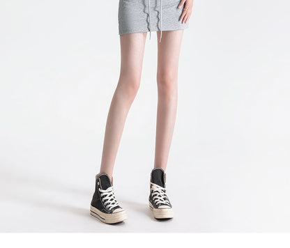 Pencil Mini Skirt Drawstring Waist Plain