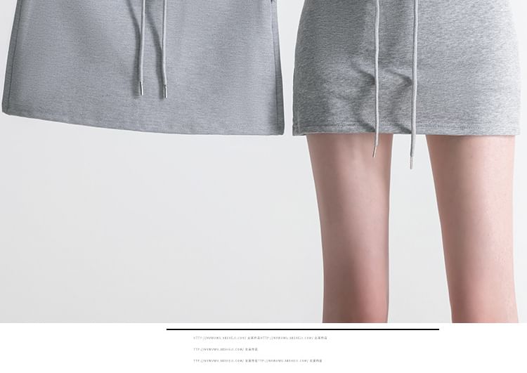 Pencil Mini Skirt Drawstring Waist Plain