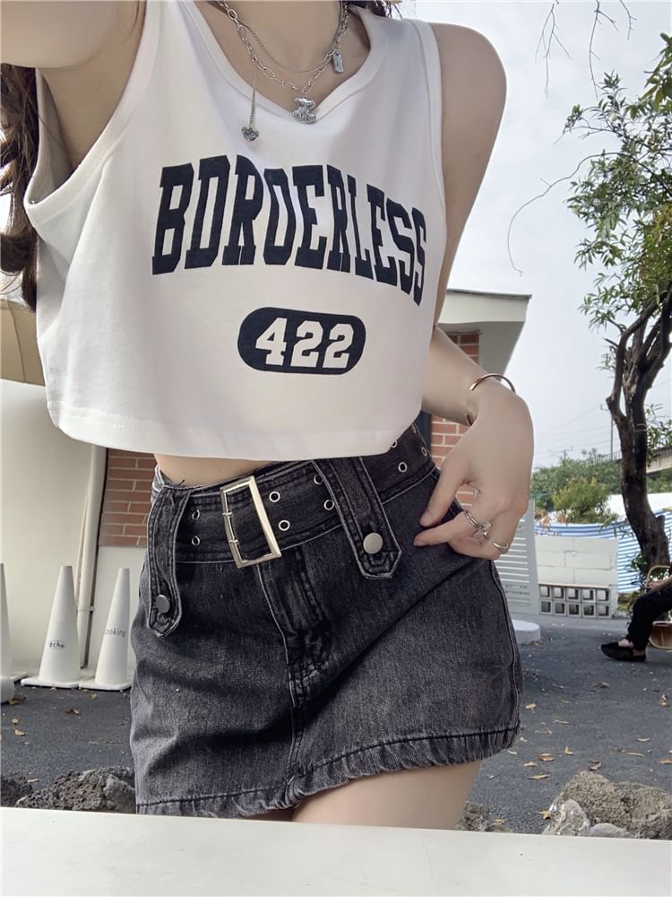 Top Crew Neck Numbering Lettering Tank Print Crop