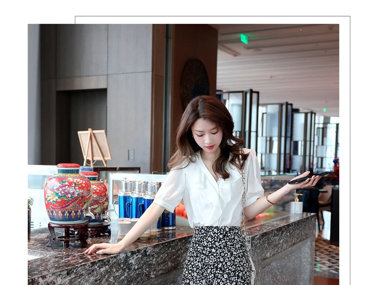 A-Line Print Midi Waist Elastic Floral Skirt
