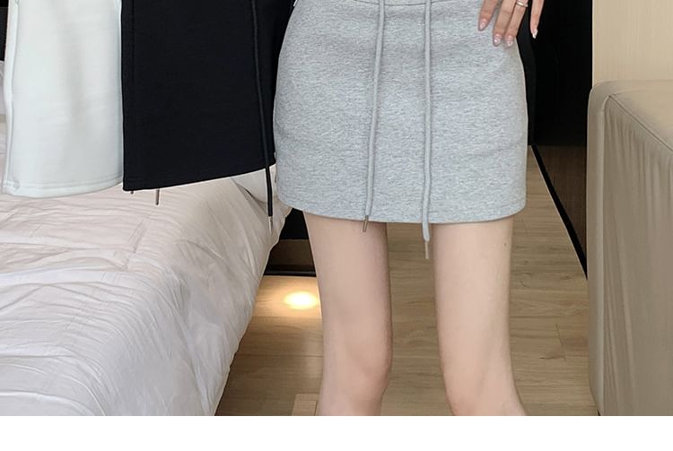 Mini Pencil Drawstring Skirt Waist Plain