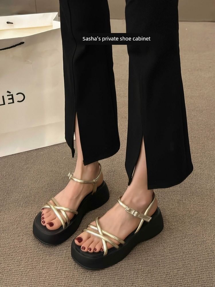 Sandals Platform Leather Faux