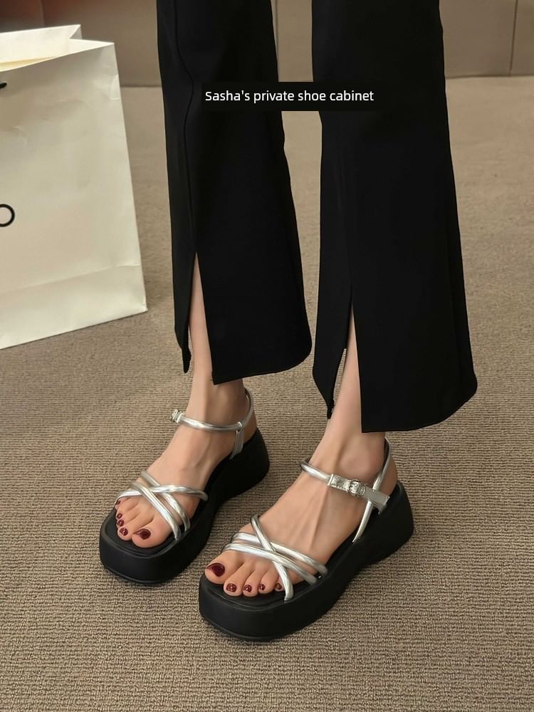 Sandals Platform Leather Faux