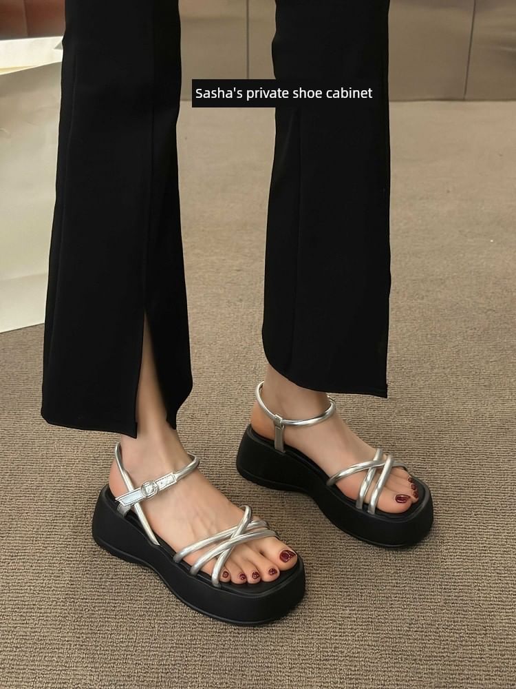 Sandals Platform Leather Faux