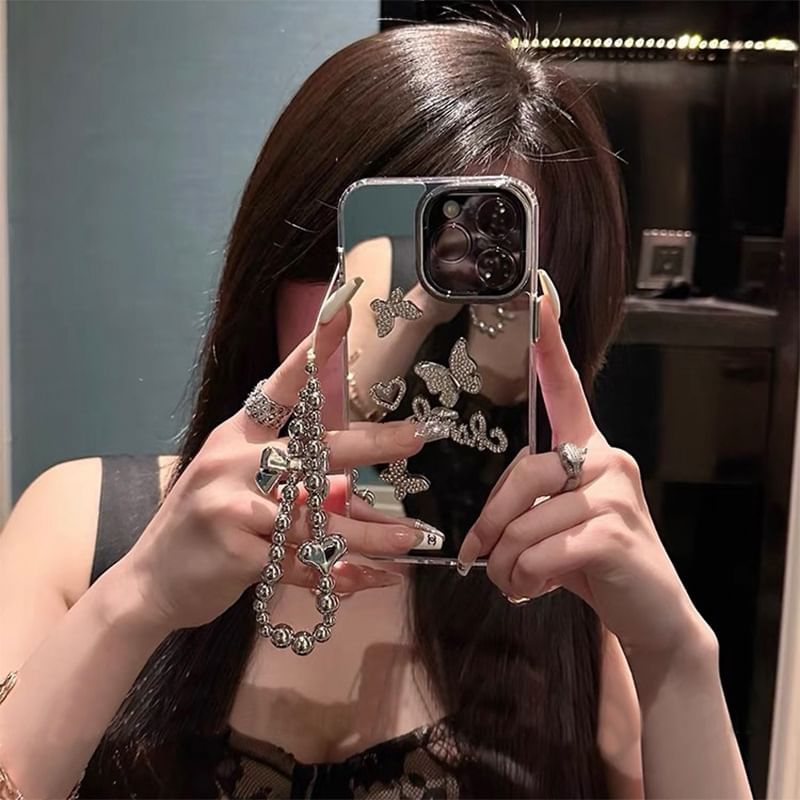 Butterfly Strap Mirrored Case Phone Set /