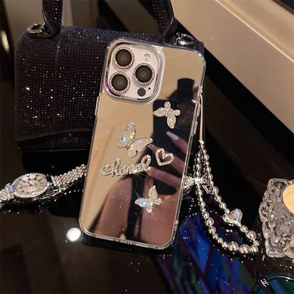 Butterfly Strap Mirrored Case Phone Set /