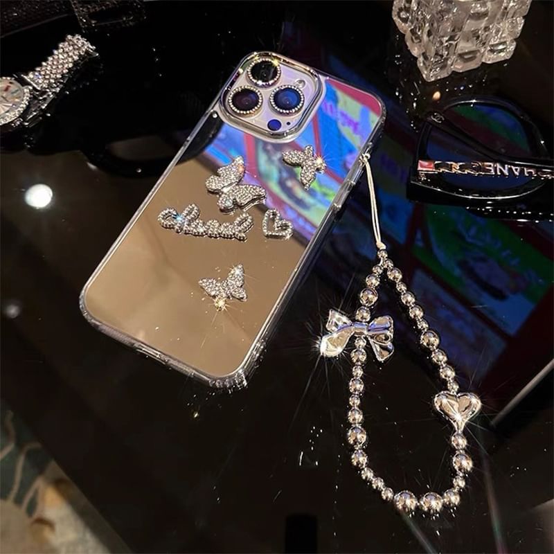 Butterfly Strap Mirrored Case Phone Set /
