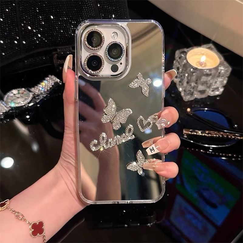 Butterfly Strap Mirrored Case Phone Set /