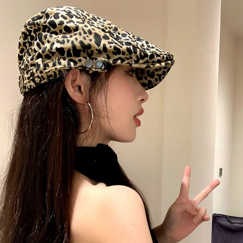 Flat Cap Print Leopard