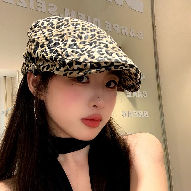 Flat Cap Print Leopard
