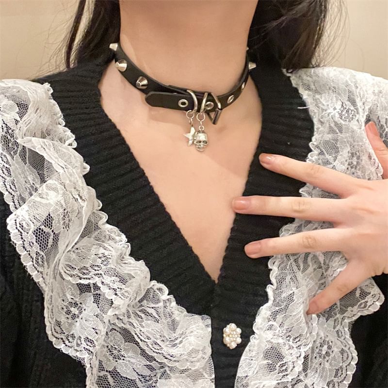 Faux Leather Studded Choker