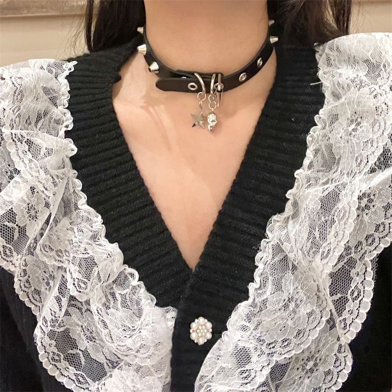 Faux Leather Studded Choker