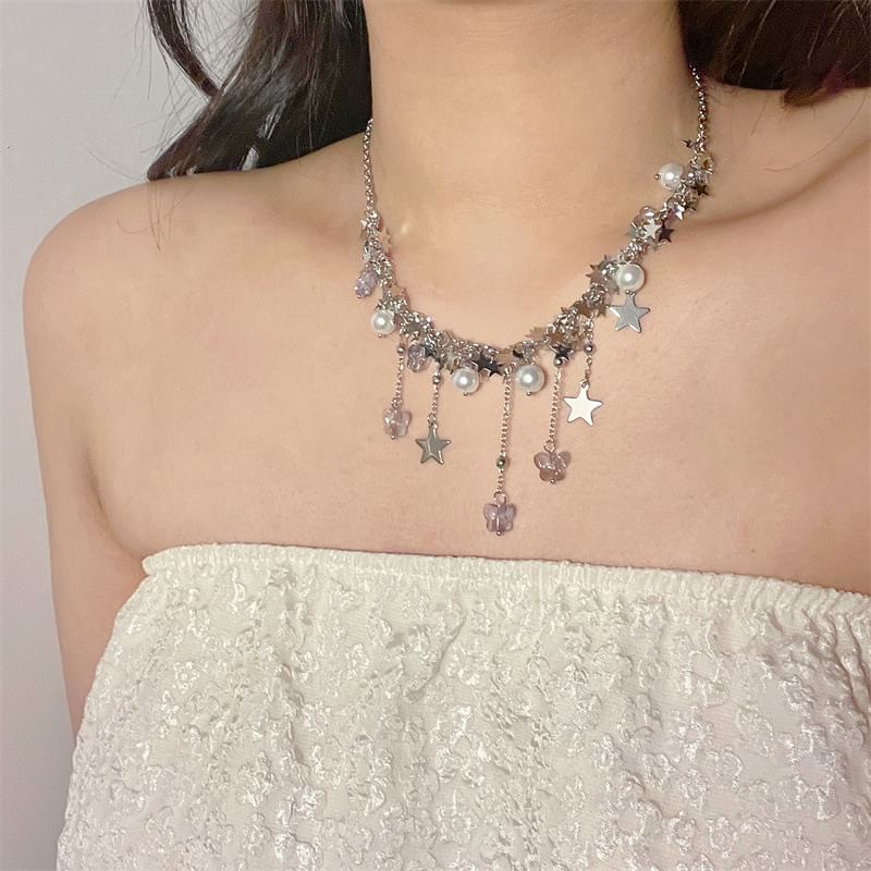 Necklace Faux Pearl Beaded Star