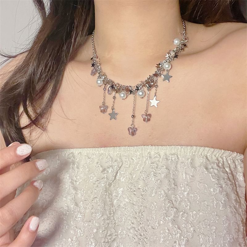Necklace Faux Pearl Beaded Star