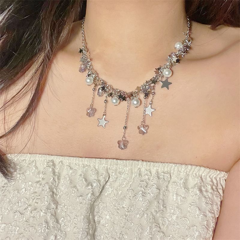 Necklace Faux Pearl Beaded Star