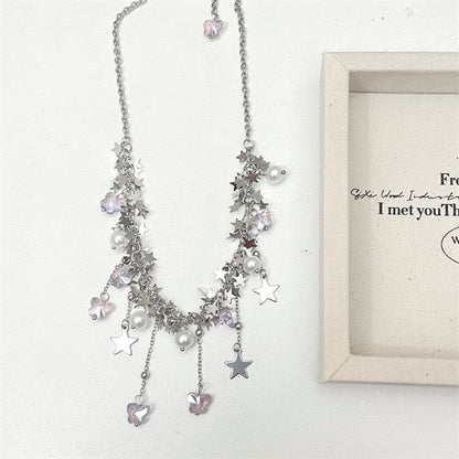 Necklace Faux Pearl Beaded Star