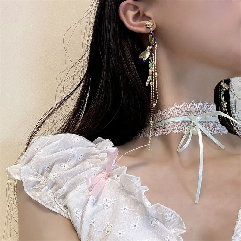 Earring / Choker Bow Cross Drop Lace Butterfly