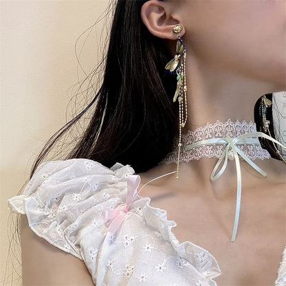 Earring / Choker Bow Cross Drop Lace Butterfly