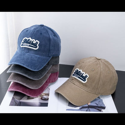 Brim Cotton Embroidered Washed Cap Baseball Vintage Curved