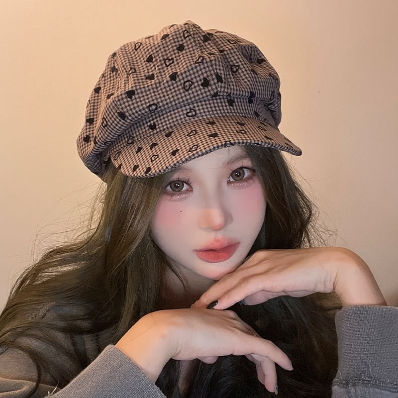 Cap Newsboy Heart Print