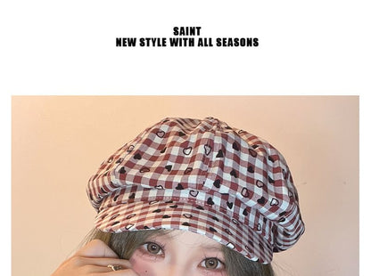 Cap Newsboy Heart Print