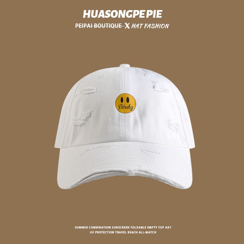 Cap Smiley Print Face Distressed Baseball