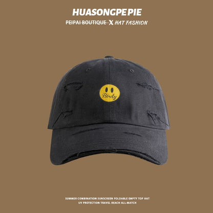 Cap Smiley Print Face Distressed Baseball