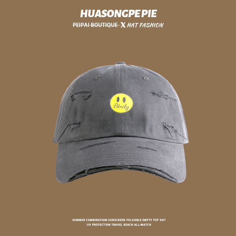 Cap Smiley Print Face Distressed Baseball