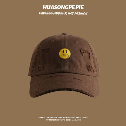 Cap Smiley Print Face Distressed Baseball