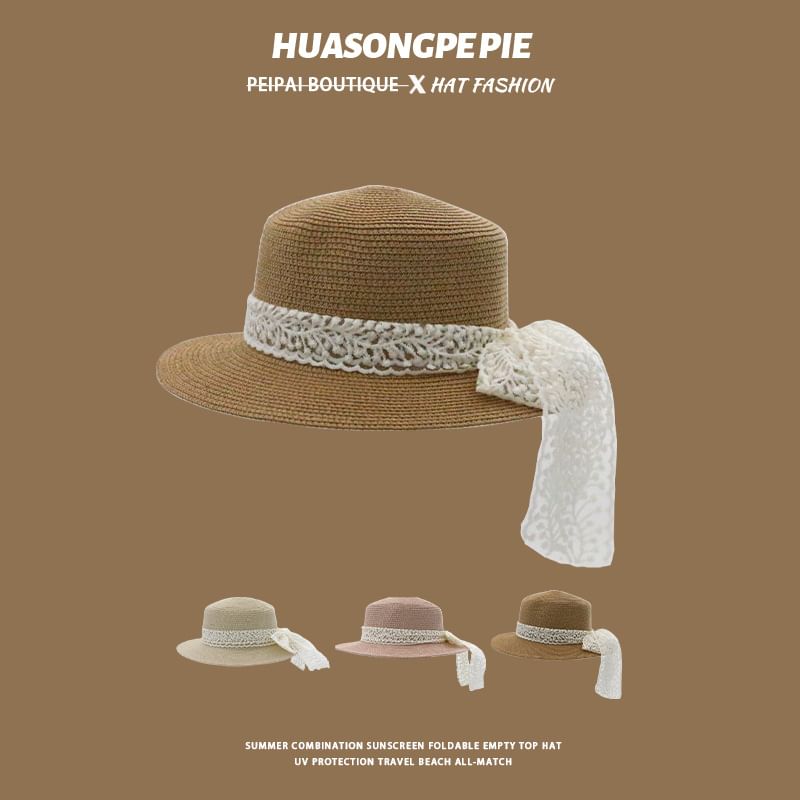 Trim Straw Lace Boater Hat