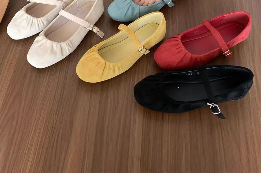 Sample Plain Ruched Faux Suede Mary Jane Flats