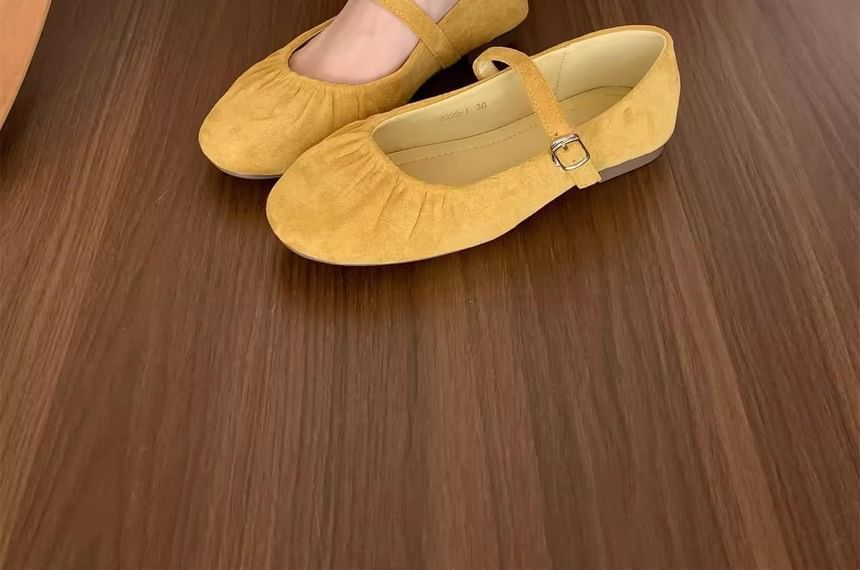 Sample Plain Ruched Faux Suede Mary Jane Flats