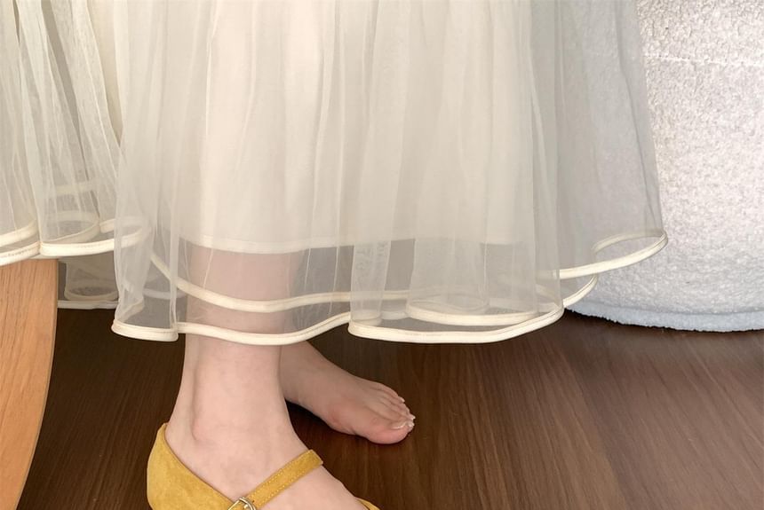 Sample Plain Ruched Faux Suede Mary Jane Flats