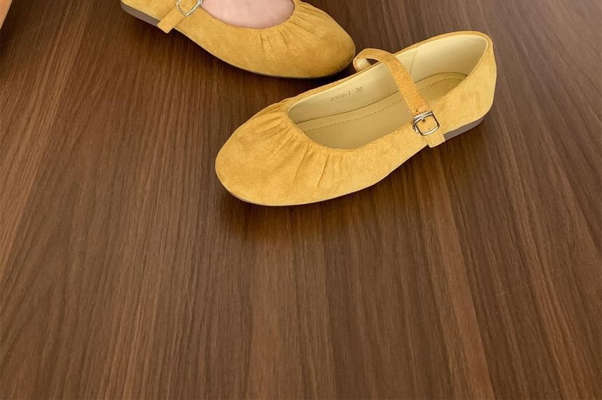 Sample Plain Ruched Faux Suede Mary Jane Flats