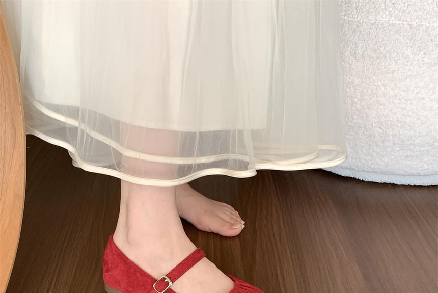 Sample Plain Ruched Faux Suede Mary Jane Flats