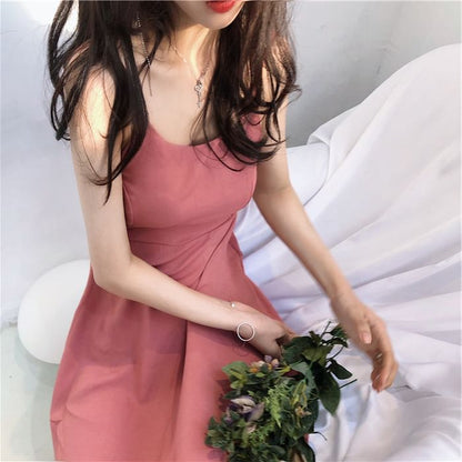 Spaghetti Sundress Plain Back Strap Open Maxi