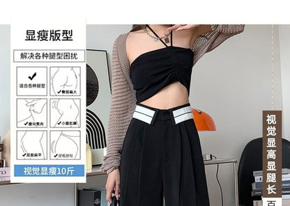 Wide High Waist Leg Pants Pleated Striped Suit