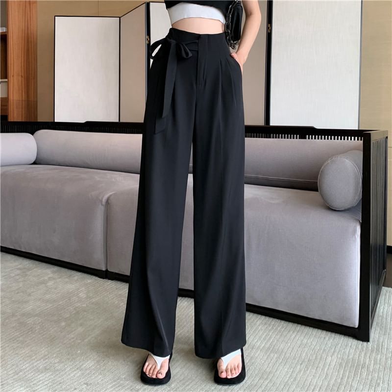Tie-Up Pants Wide Leg Dress Plain High Waist