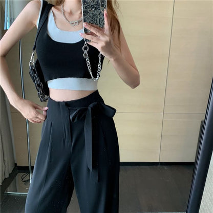 Tie-Up Pants Wide Leg Dress Plain High Waist